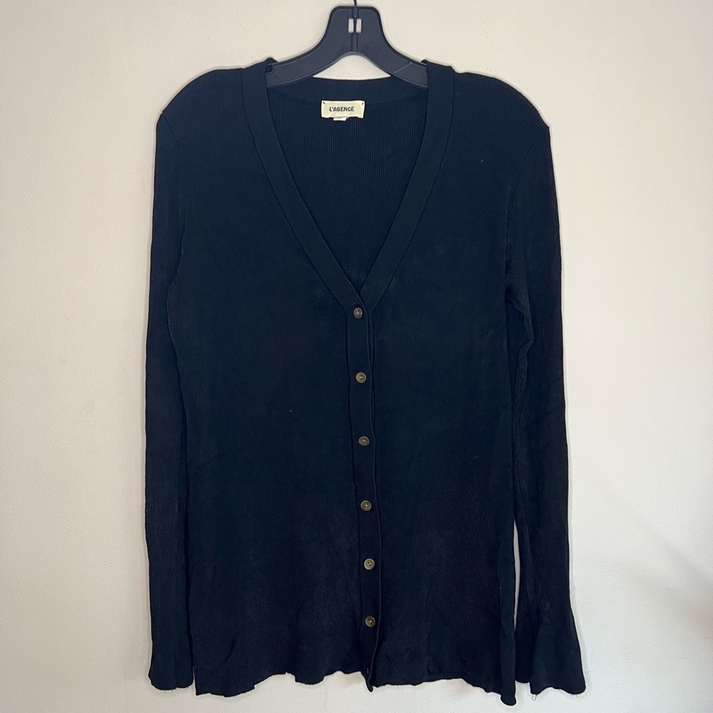L’Agence woman’s Lucas black long Rib cardigans sweater - Picture 4 of 11
